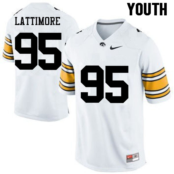 Youth Iowa Hawkeyes #95 Cedrick Lattimore College Football Jerseys-White
